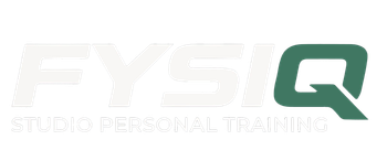 Logo dello studio di personal training FYSIQ in grigio e verde su sfondo nero.