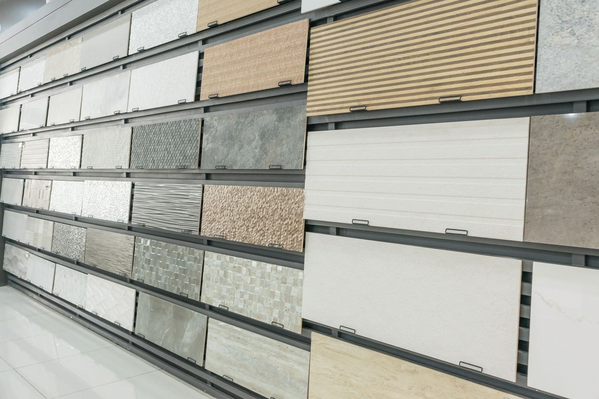 Colorful samples of a stone tile in store. Colorful samples of a stone tile in store.