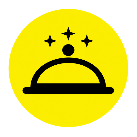 Yellow circle with black service bell and three stars above it
