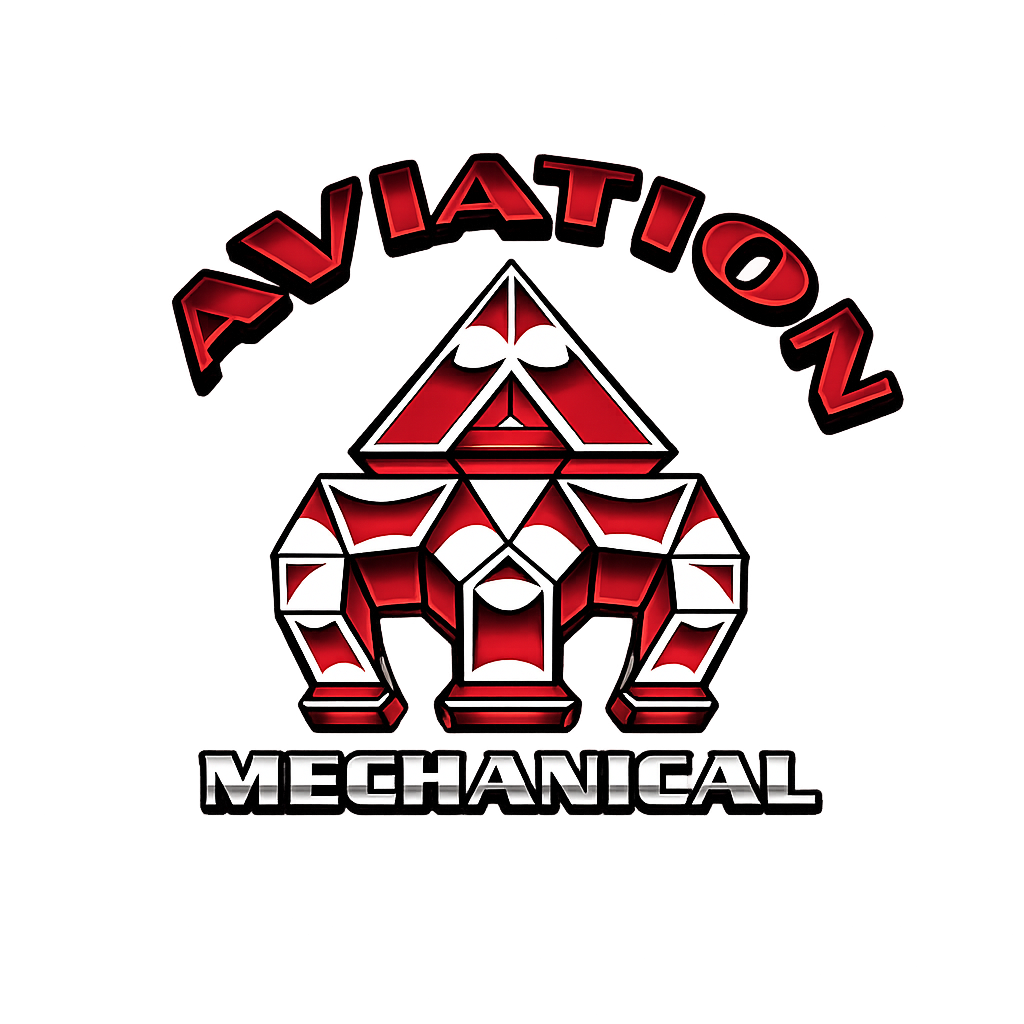 Red and black AVIATION logo with a geometric aircraft and the word MECHANICAL underneath
