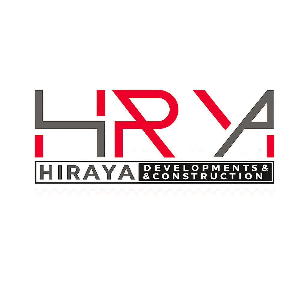 Hiraya Developments & Construction logo in red, gray, and black on a white background