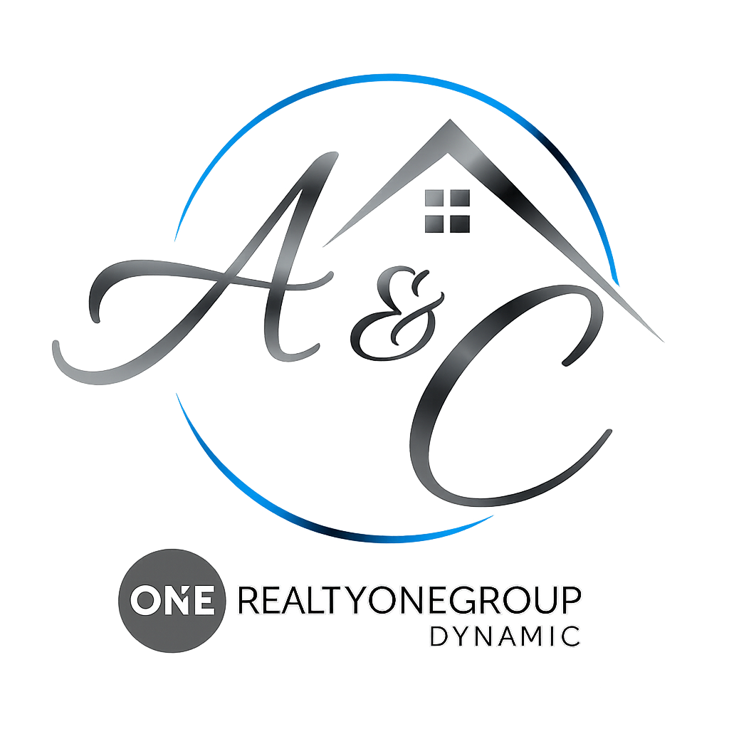 A&C realty logo with blue roof outline, gray script letters, and ONE REALTYONEGROUP DYNAMIC text