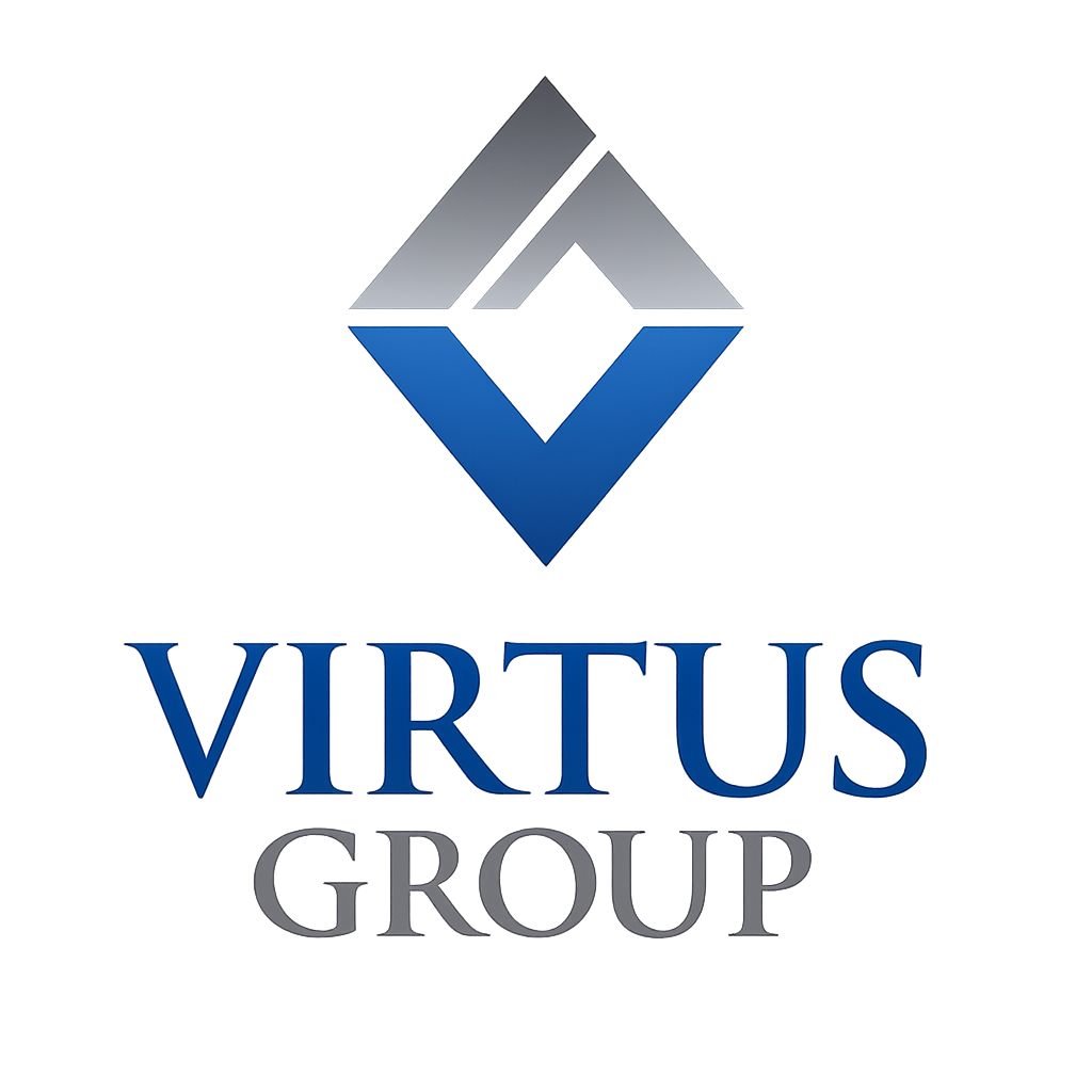 Virtus Group logo with blue and gray geometric emblem above the company name