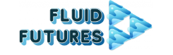 Fluid Futures for company name and three blue connected triangles for logistics