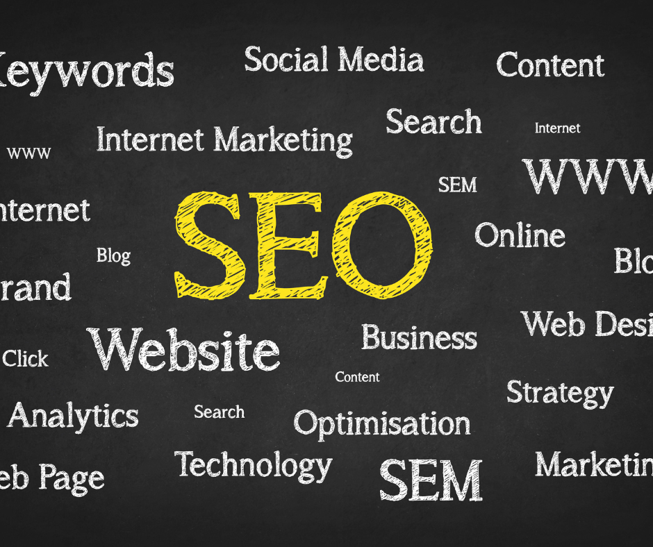 A blackboard with the word seo written on it