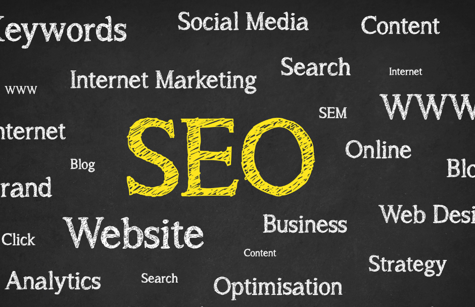 Seo Elements scattered over a black background tonyjones.co