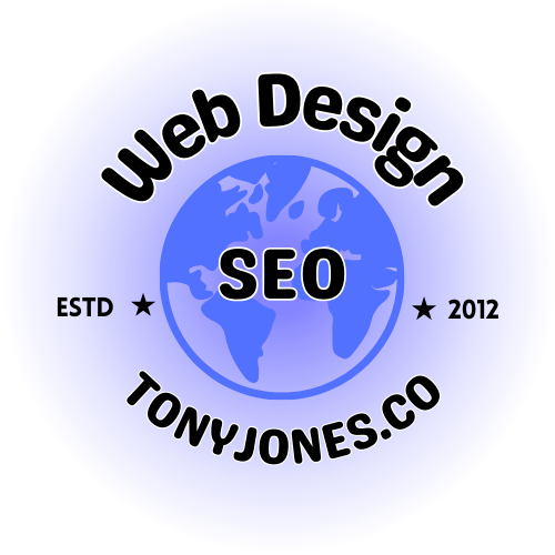 Home a blue logo that says Web Design Tony Jones specialist website SEO services Wrexham