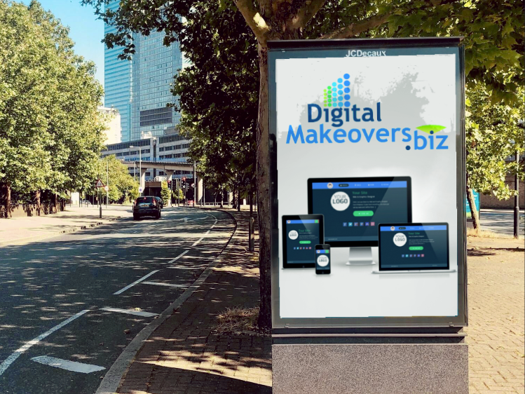 A billboard on the side of the road advertising digital makeovers biz