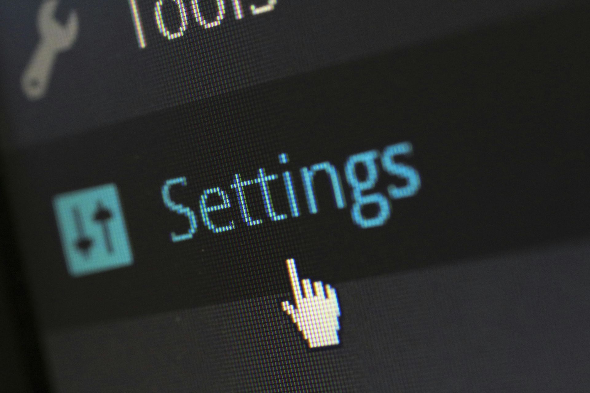 Settings image with hand cursor/pointer