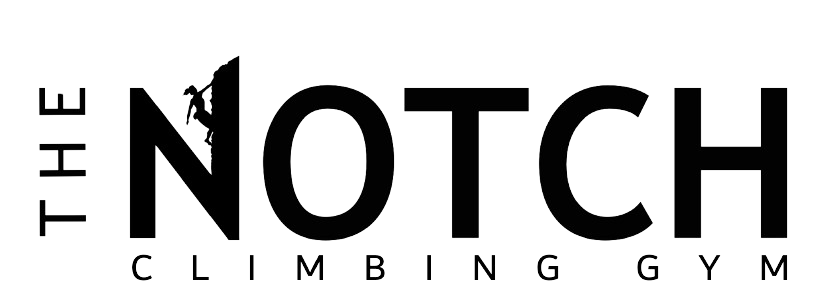 The logo for the notch climbing gym is black and white.