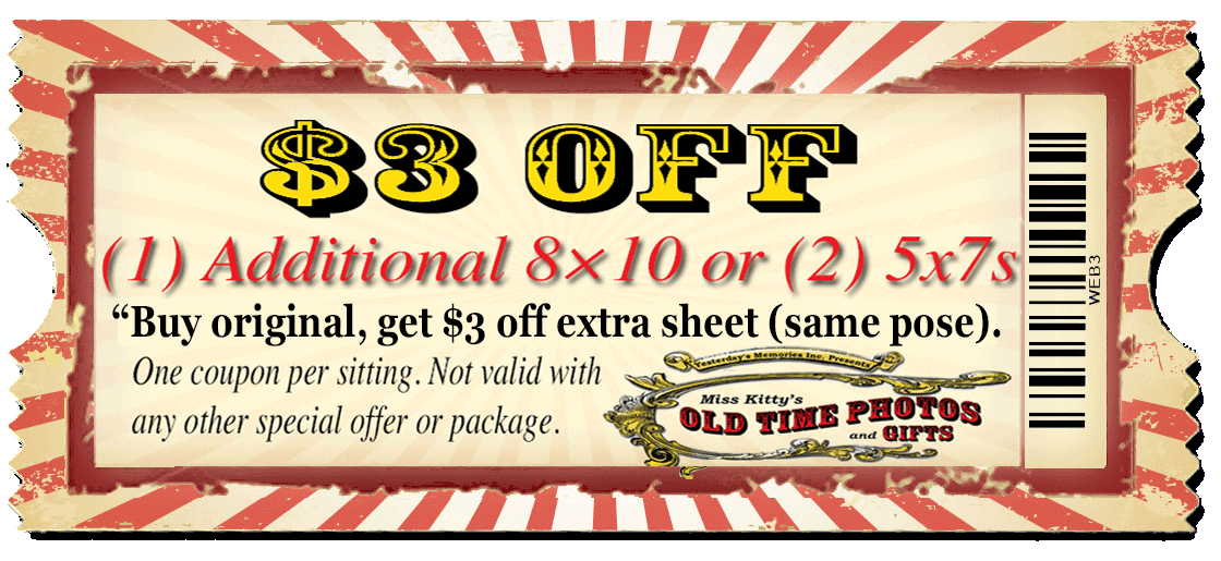 a coupon for miss kitty 's old time photos and gifts