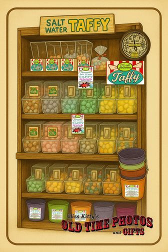  Gourmet Salt Water Taffy  At Miss Kitty’s Old Time Photos and Gifts in the TimBuck II Shopping Village in Corolla