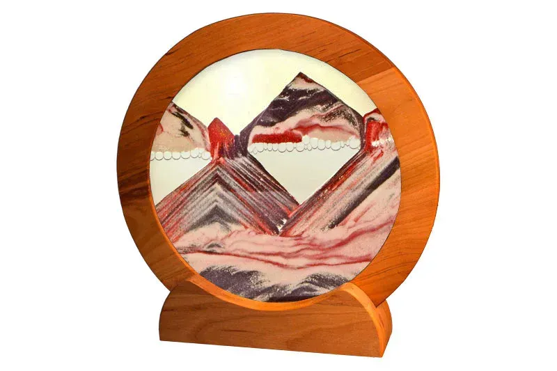 Round Moving Sand Picture Red Volcanic Clear
