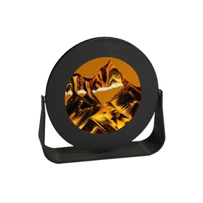 Black Round Moving Sand Art Sunset Orange