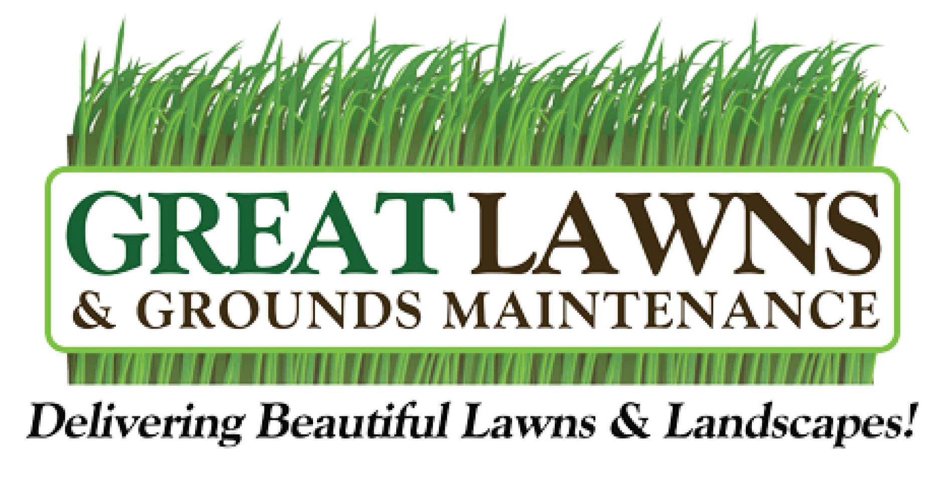 The logo for great lawns and grounds maintenance delivering beautiful lawns and landscapes.