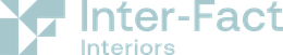 The logo for inter-fact interiors is blue and white