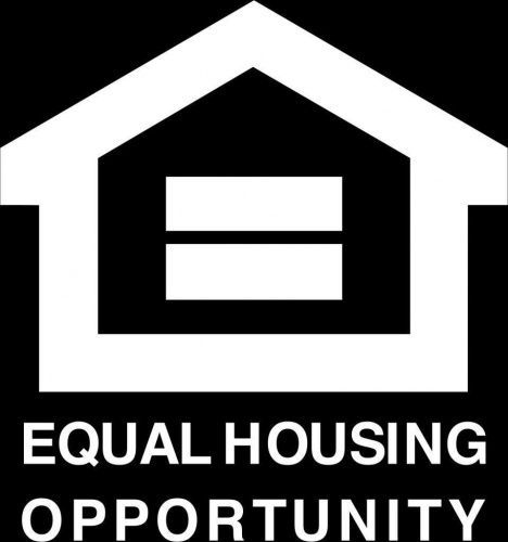 White outline of a house with two horizontal lines,