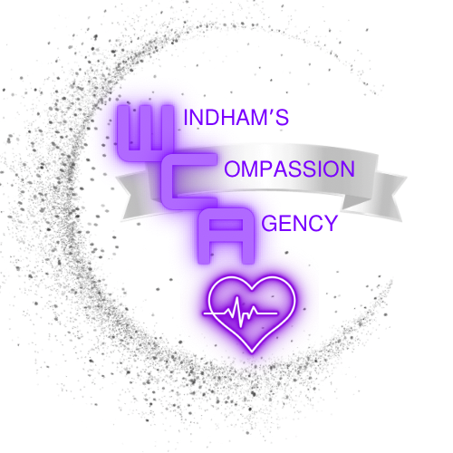 Windham's Compassion Agency LLC A logo for indham 's compassion agency with a heart and a heartbeat.