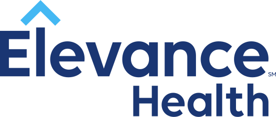 Elevance Health logo: dark blue text with a blue roof graphic, below it