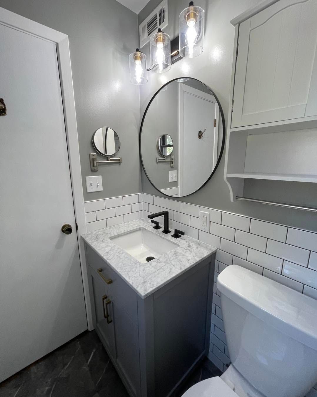 bathroom with custom subway tile