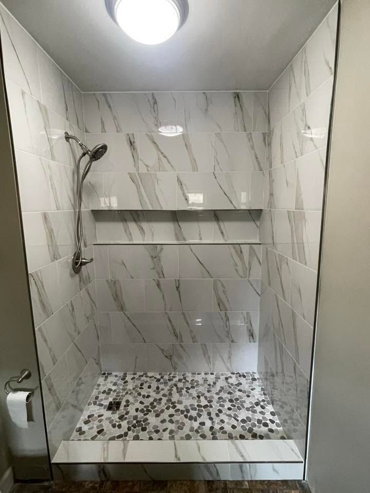 white custom shower tile