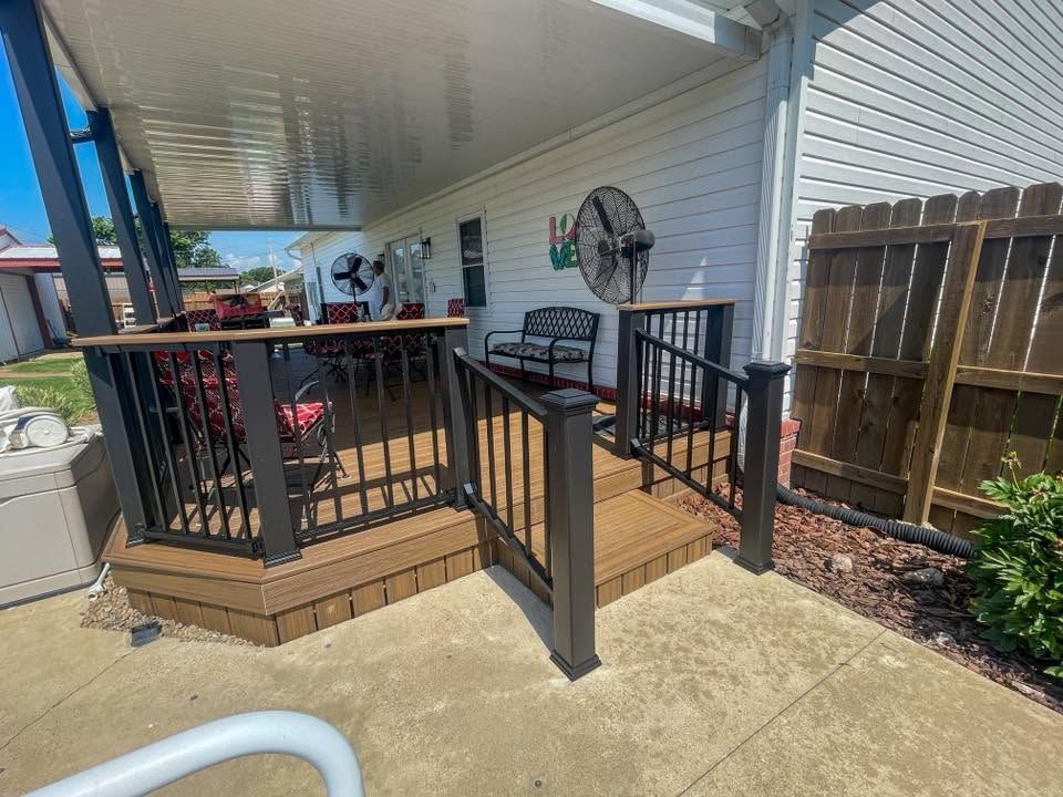 wood deck with black rails