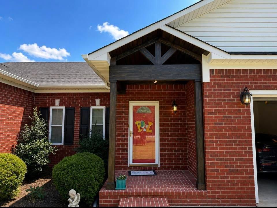 wooden accents around front porch