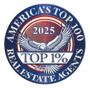 America's Top 100 Real Estate Agents 2025 badge with eagle, red, white, blue. "Top 1%" text.