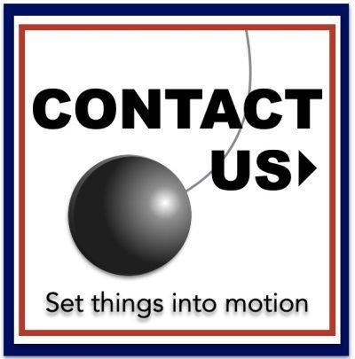 Contact us button with a swinging ball and text: