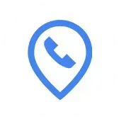 A blue pin with a phone icon inside of it.