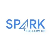 The spark follow up logo is blue and white on a white background.