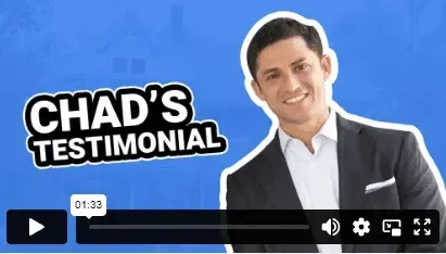 A video of a man in a suit is titled chad 's testimonial