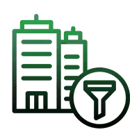 An icon of a building with a y in a circle.