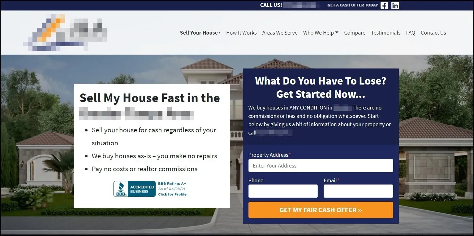 A screenshot of a real estate website with a house in the background.