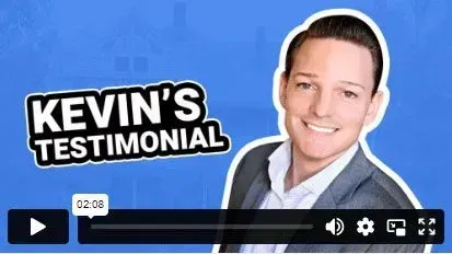 A video of a man in a suit and tie is titled kevin 's testimonial.