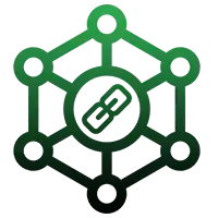A green hexagon with a chain in the middle of it.
