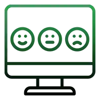 A computer monitor with three smiley faces on it.