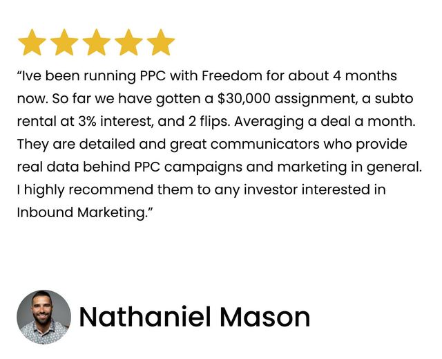 Customer testimonial with five stars, text and photo of Nathaniel Mason.