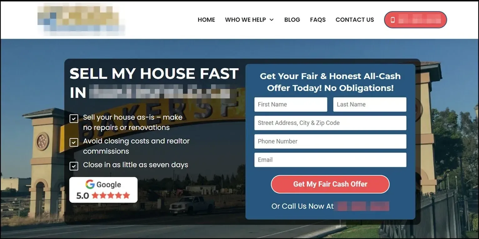 A screenshot of a website that says sell my house fast