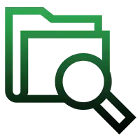 A magnifying glass is sitting next to a folder.