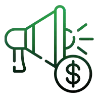 A green megaphone with a dollar sign next to it.
