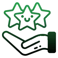 A hand is holding three stars with faces on them.