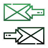 A green and black envelope with an arrow pointing to it.
