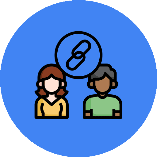 A man and a woman are standing next to each other with a chain in a speech bubble.