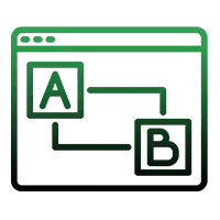 A green icon of a web page with letters a and b on it.