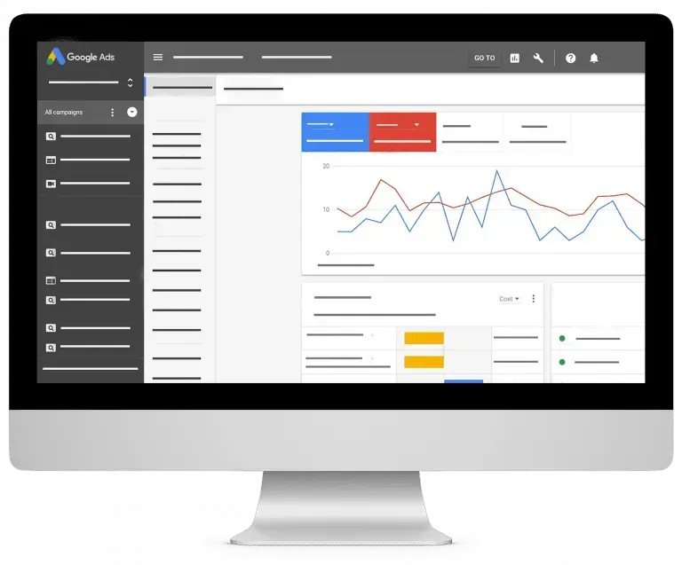 A computer monitor is open to a google ads dashboard.