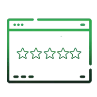 A green icon of a web page with five stars on it.