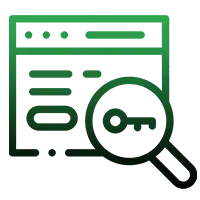 A magnifying glass is looking at a key on a website.