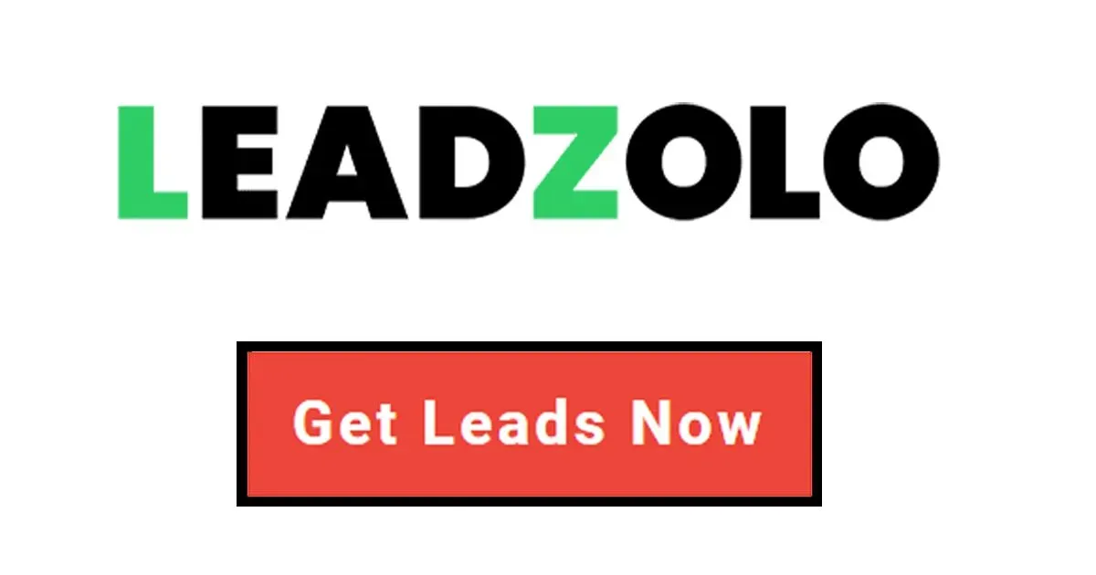 A leadzolo logo with a red button that says get leads now.