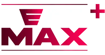 A red and white logo that says e + max